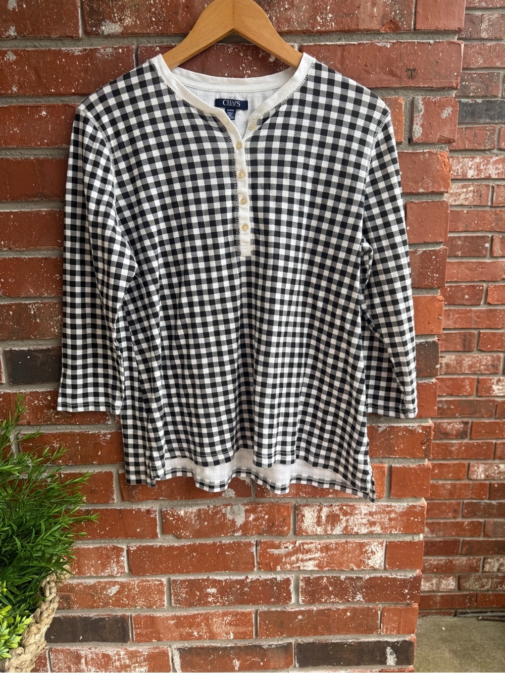 Chaps Black & White Gingham Henley Shirt